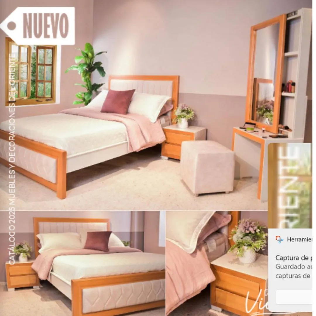 ALCOBA VIENA 1.40 NATURAL Y BLANCO CON TAPIZ MARFIL